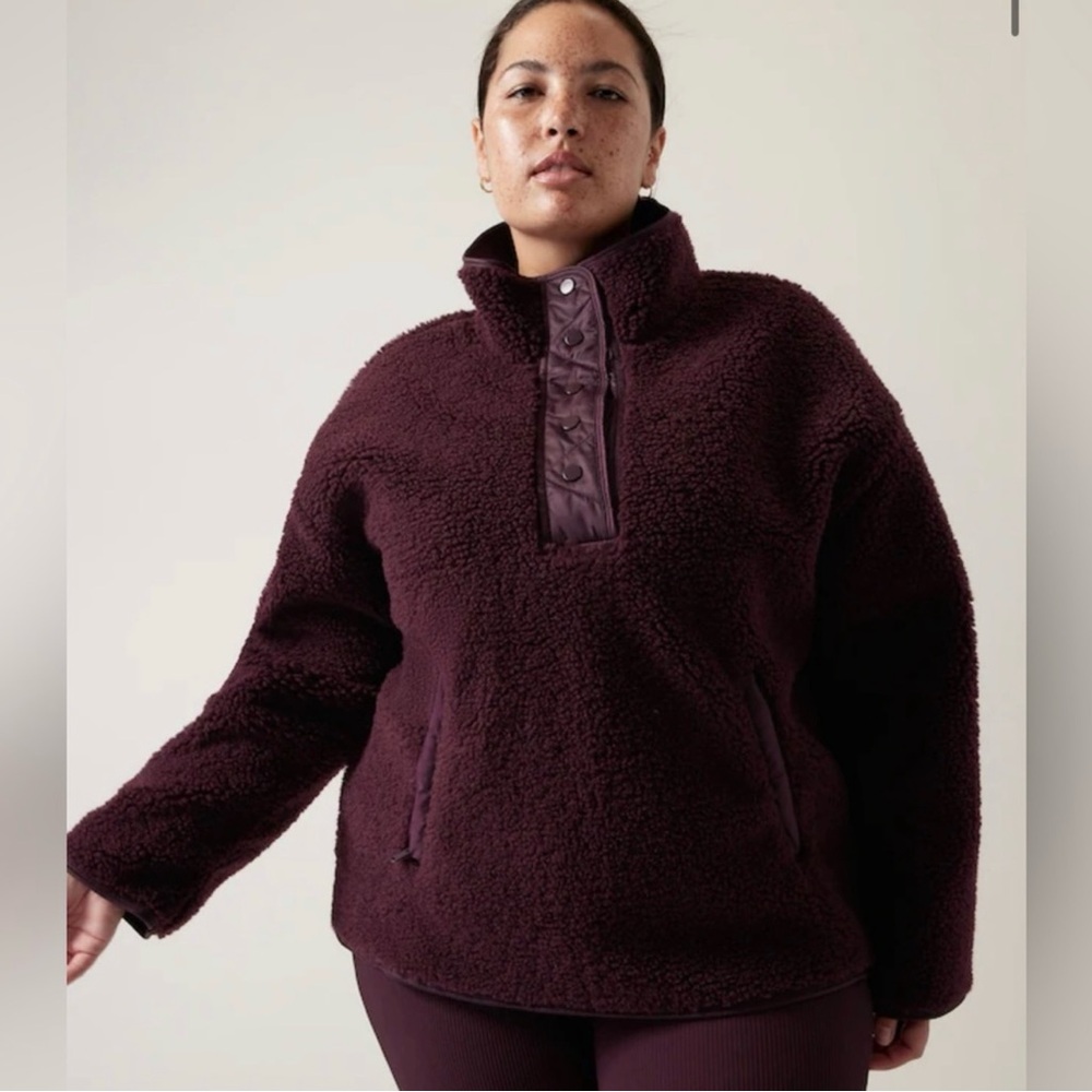 Athleta Cozy Sherpa Snap Sweatshirt-Spiced Cabernet-Size XL
EUC